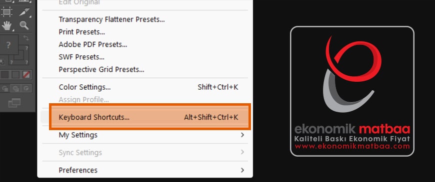 İllustrator Klavye Kısayolu Değiştirme