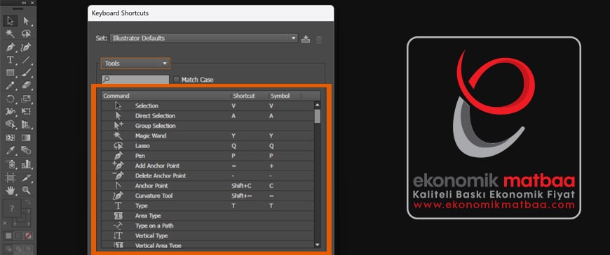 İllustratör Menü Araçlar Düzenle
