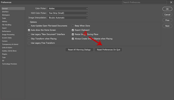 Tercihleri Sıfırla Butonu